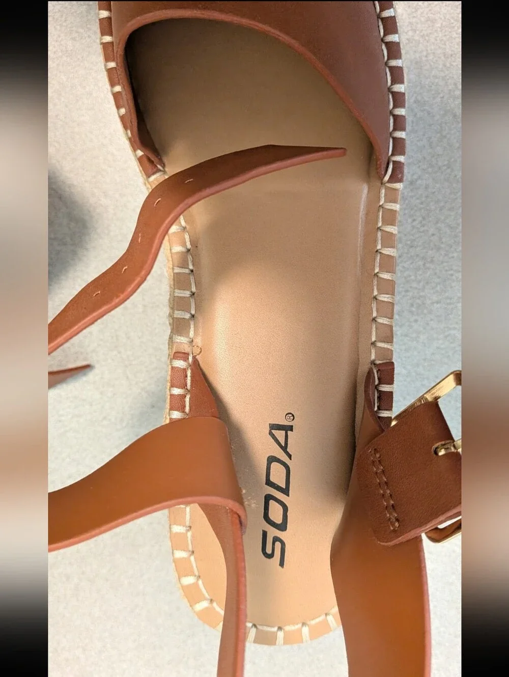 Soda Tan Espadrille Platform Wedge Sandals with Ankle Buckle